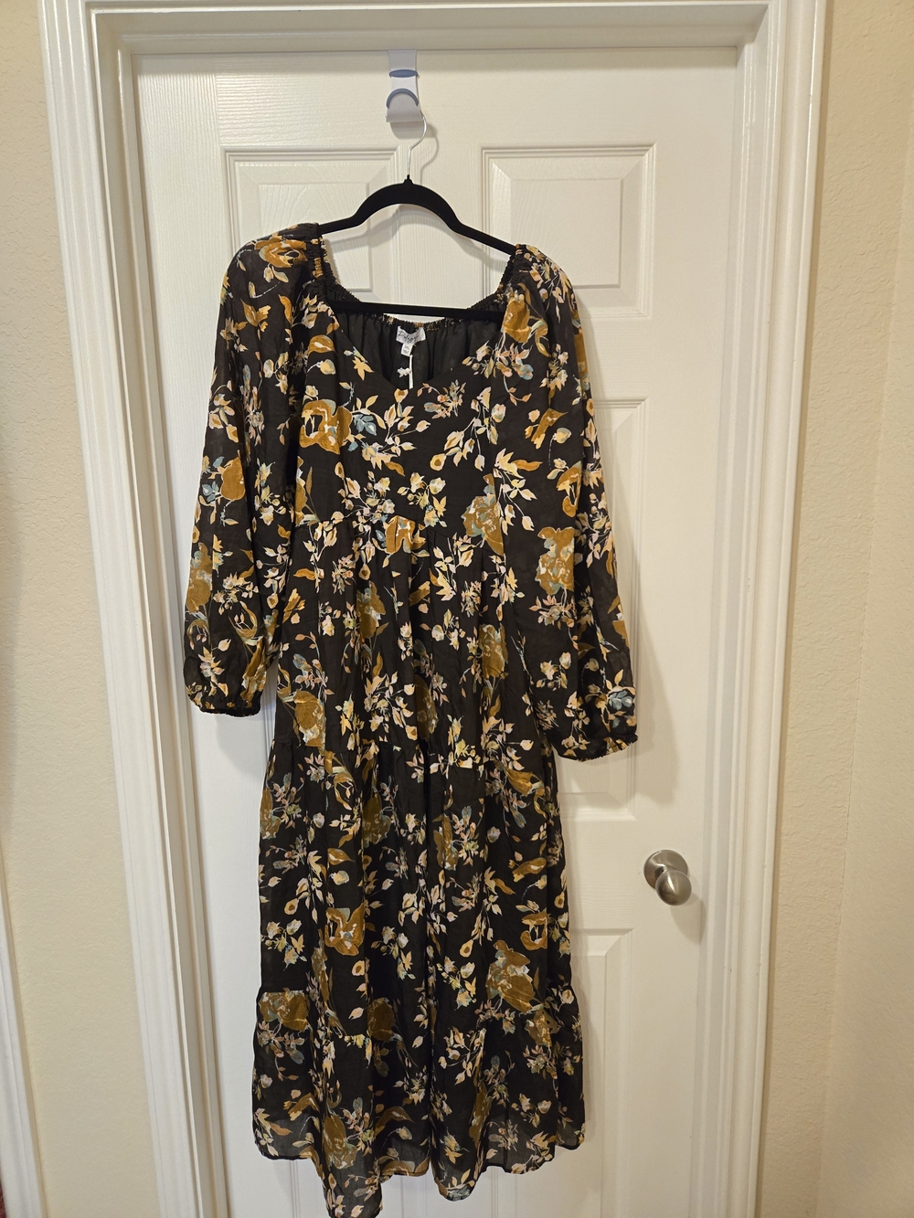 Polagram Brown Maxi Dress with Mustard Floral Print - Picture 2 of 16